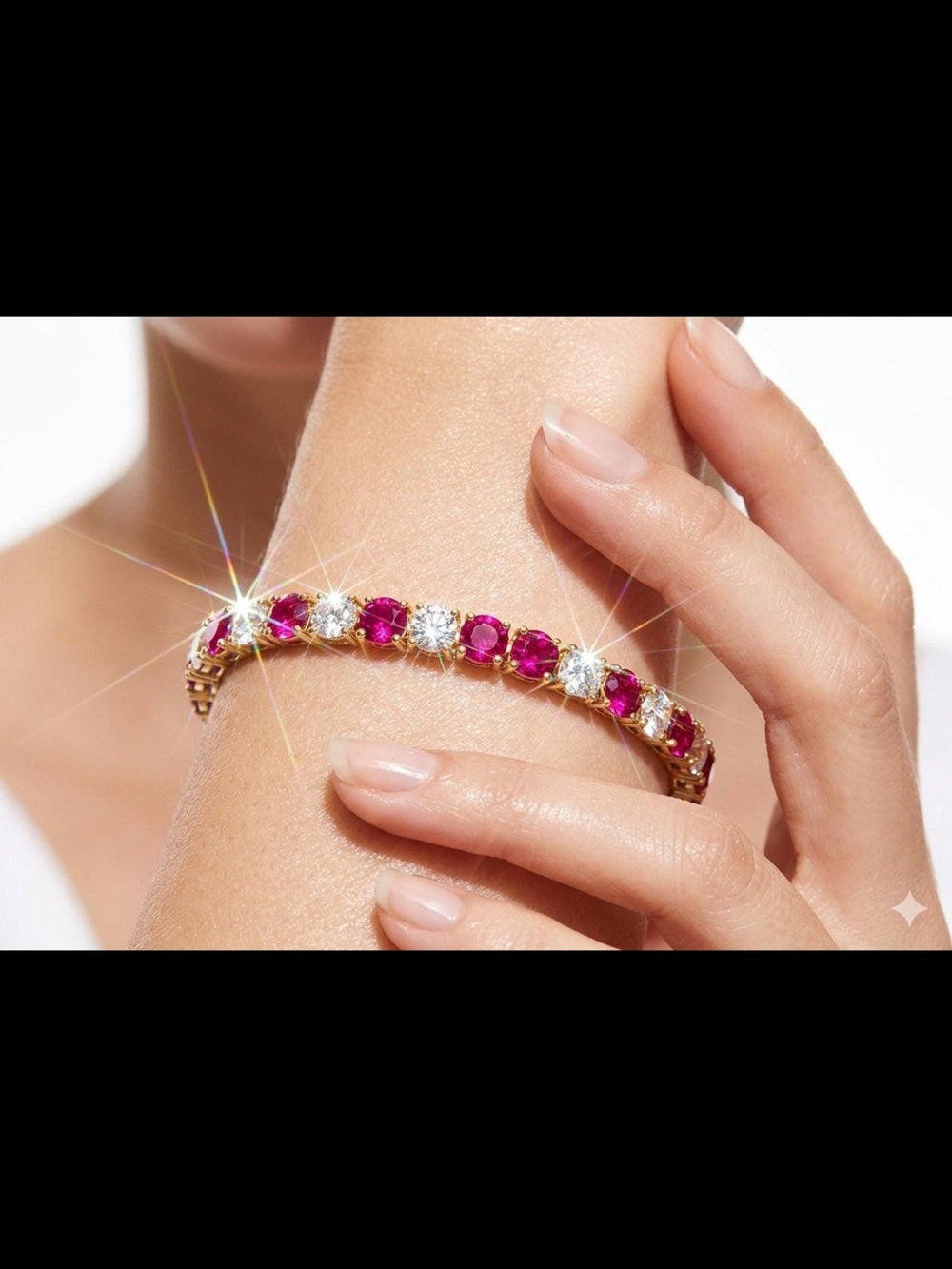 Gold Ruby and Diamond Tennis Bracelet - Women Jewelry 925 Sterling Silver